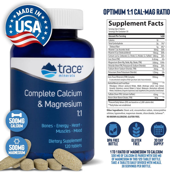Trace Minerals, Complete Calcium & Magnesium 1:1, 120 Tablets