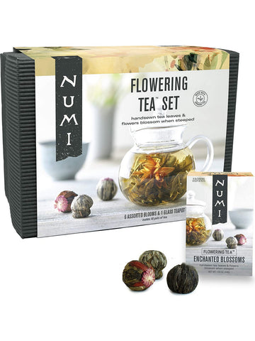** 12 PACK ** Numi, Flowering Tea Set, Handsewn Tea Leaves & Flower Blossoms, 6 Assorted Blooms and 1 Glass Teapot