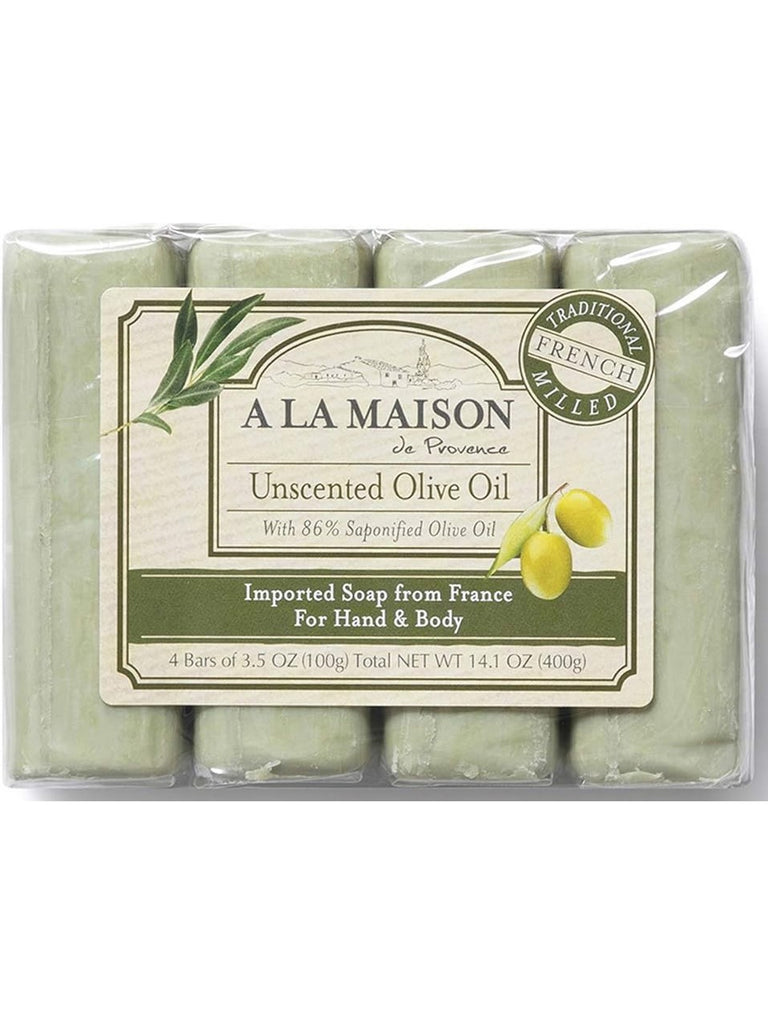 A La Maison de Provence, Unscented Olive Oil Bar Soap Value Pack, 4 Bars