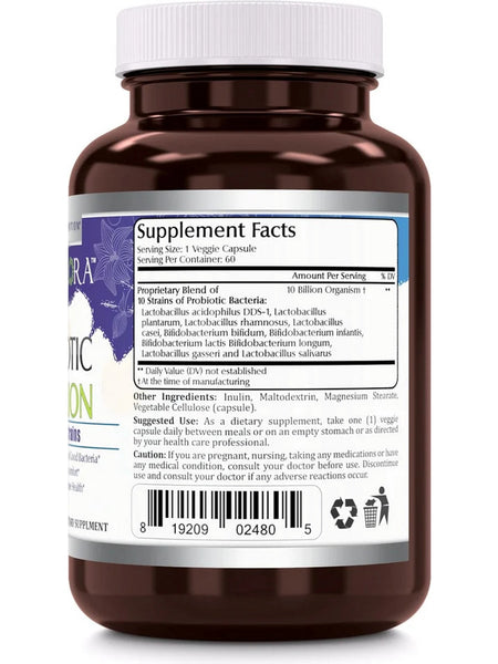 Amazing Flora, Probiotic 10 Billion, 10 Probiotic Strains, 60 Veggie Capsules