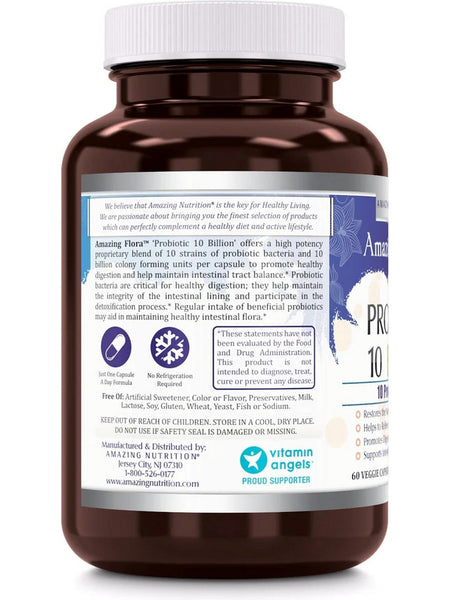 Amazing Flora, Probiotic 10 Billion, 10 Probiotic Strains, 60 Veggie Capsules