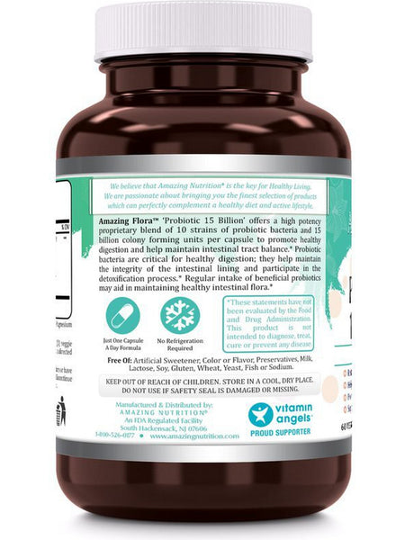 Amazing Flora, Probiotic 15 Billion, 10 Strains, 60 Veggie Capsules
