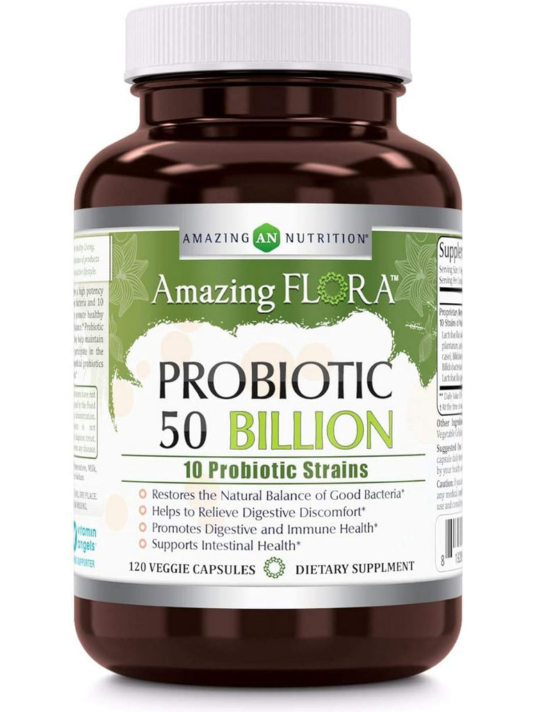 Amazing Flora, Probiotic 50 Billion, 10 Probiotic Strains, 120 Veggie Capsules