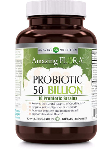 Amazing Flora, Probiotic 50 Billion, 10 Probiotic Strains, 120 Veggie Capsules