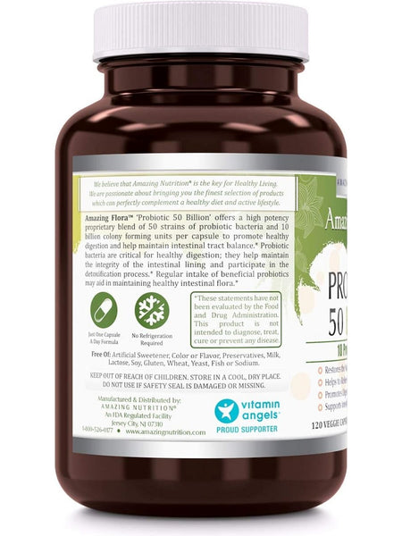 Amazing Flora, Probiotic 50 Billion, 10 Probiotic Strains, 120 Veggie Capsules