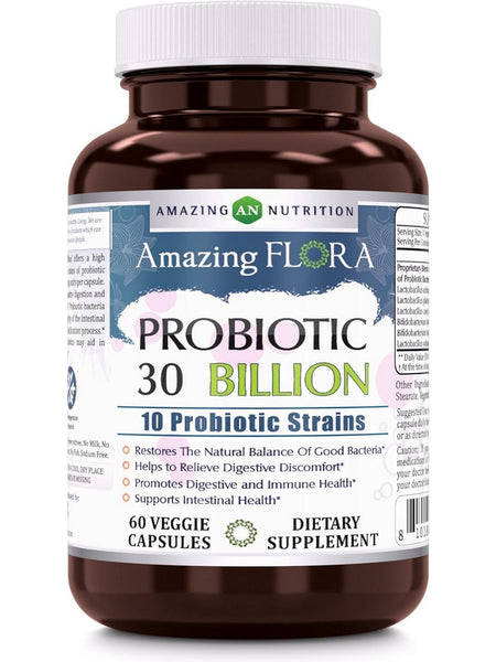 Amazing Flora, Probiotic 30 Billion, 10 Best Probiotic Strains, 60 Veggie Capsules