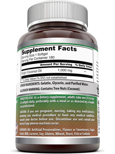 Amazing Formulas, Coconut Oil, 1000 mg, 180 Softgels