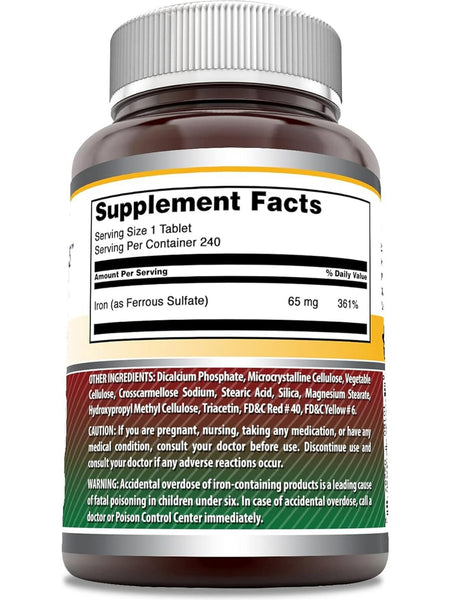Amazing Formulas, Iron as Ferrous Sulfate, 65 mg, 240 Tablets