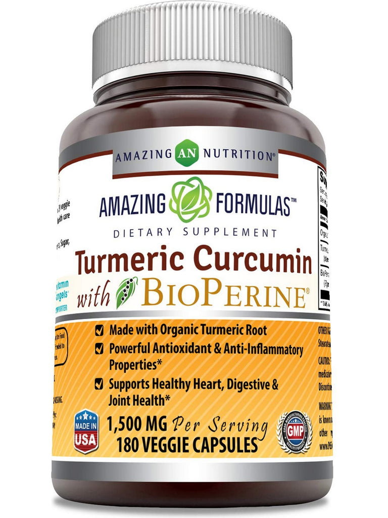 Amazing Formulas, Turmeric Curcumin BioPerine, 1500 mg, 180 Veggie Capsules