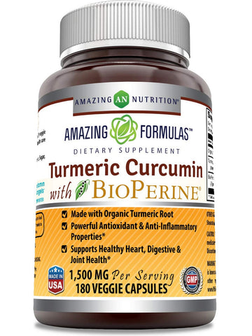 Amazing Formulas, Turmeric Curcumin BioPerine, 1500 mg, 180 Veggie Capsules