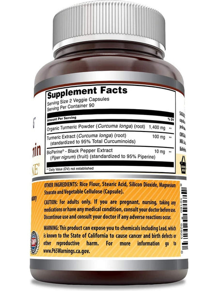 Amazing Formulas, Turmeric Curcumin BioPerine, 1500 mg, 180 Veggie Capsules