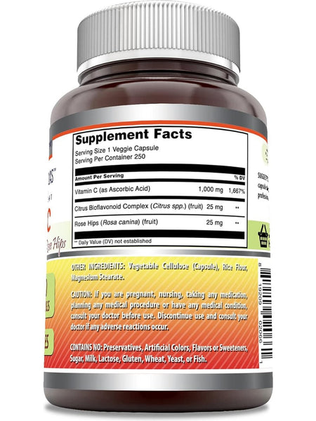 Amazing Formulas, Vitamin C with Citrus Bioflavonoids & Rose Hips, 1000 mg, 250 Veggie Capsules