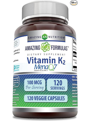 Amazing Formulas, Vitamin K2 Menaq7, 100 mcg, 120 Veggie Capsules