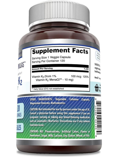 Amazing Formulas, Vitamin K2 Menaq7, 100 mcg, 120 Veggie Capsules