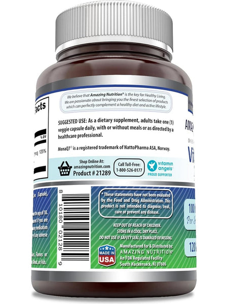 Amazing Formulas, Vitamin K2 Menaq7, 100 mcg, 120 Veggie Capsules