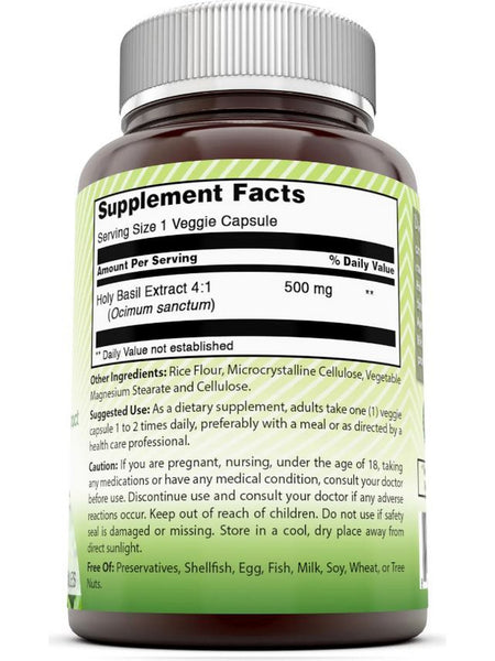 Amazing India, Holy Basil Premium Ayurvedic Herb 4:1 Extract, 500 mg, 120 Veggie Capsules