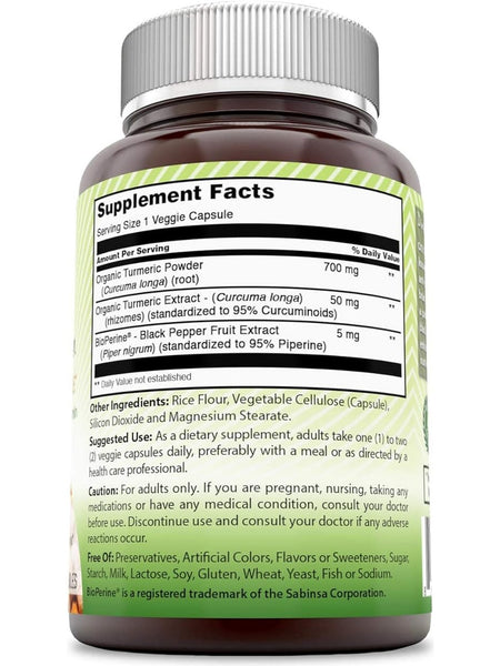 Amazing India, Turmeric Curcumin with Bioperine, 750 mg, 180 Veggie Capsules