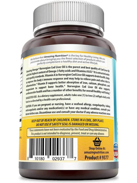 Amazing Omega, Norwegian Cod Liver Oil, 1250 mg, Fresh Lemon Flavor, 120 Softgels