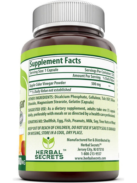 Herbal Secrets, Apple Cider Vinegar, 500 mg, 120 Capsules