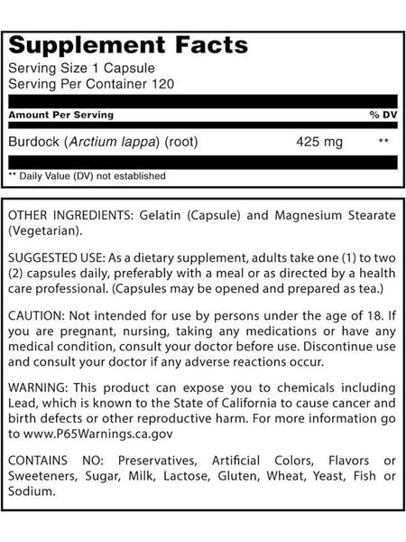 Herbal Secrets, Burdock Root, 425 mg, 120 Veggie Capsules