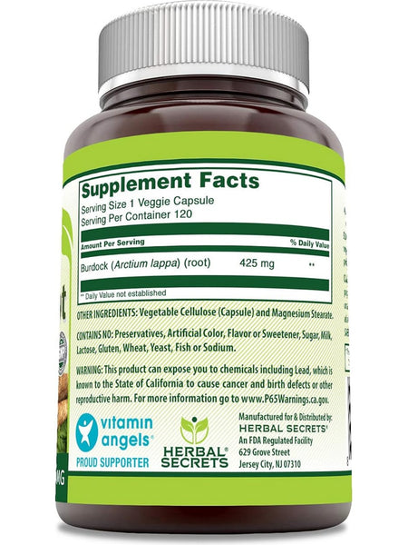 Herbal Secrets, Burdock Root, 425 mg, 120 Veggie Capsules