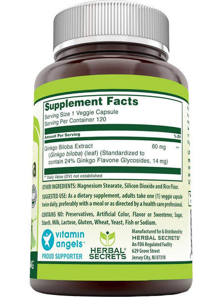 Herbal Secrets, Ginkgo Biloba, 60 mg, 120 Veggie Capsules