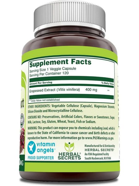 Herbal Secrets, Grapeseed Extract, 400 mg, 120 Capsules