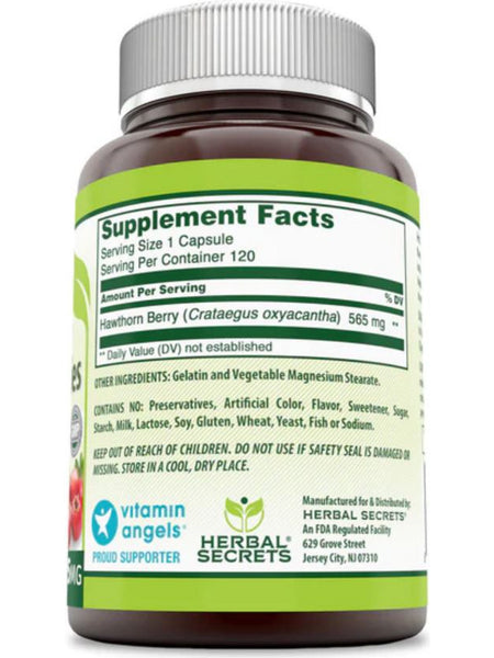 Herbal Secrets, Hawthorn Berries, 565 mg, 120 Capsules