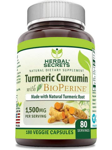 Herbal Secrets, Turmeric Curcumin with Bioperine, 1500 mg, 180 Veggie Capsules