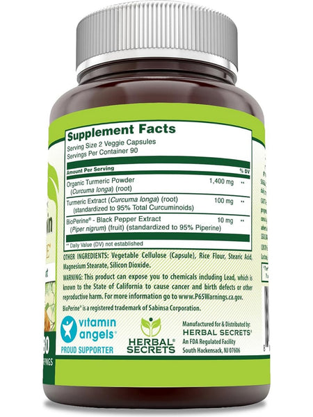 Herbal Secrets, Turmeric Curcumin with Bioperine, 1500 mg, 180 Veggie Capsules