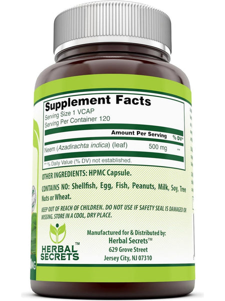 Herbal Secrets, Neem, 500 mg, 120 VCaps