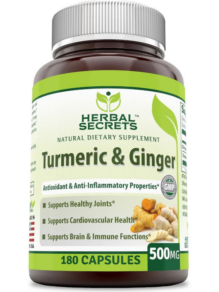 Herbal Secrets, Turmeric & Ginger, 500 mg, 180 Capsules