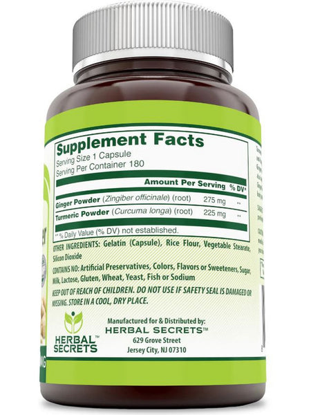 Herbal Secrets, Turmeric & Ginger, 500 mg, 180 Capsules
