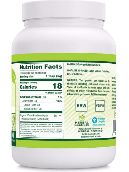 Herbal Secrets, Organic Whole Psyllium Husk Powder, 5 g, 16 oz