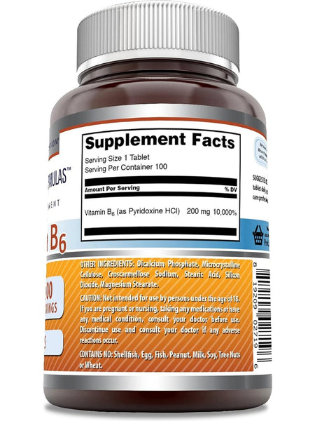 Amazing Formulas, Vitamin B6, 200 mg, 100 Tablets