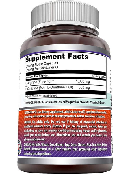Amazing Formulas, L-Arginine, L-Ornithine, 1500 mg, 120 Capsules