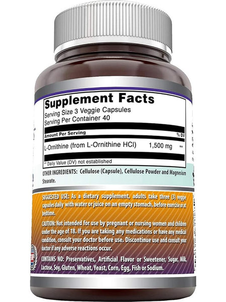 Amazing Formulas, L-Ornithine, 1500 mg, 120 Veggie Capsules