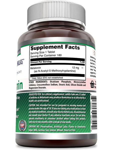 Amazing Formulas, Melatonin, 12 mg, 180 Tablets