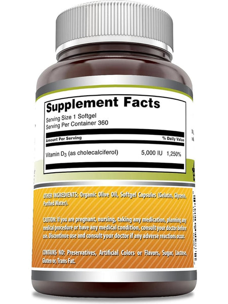 Amazing Formulas, Vitamin D3 in Olive Oil, 5000 IU, 360 softgels
