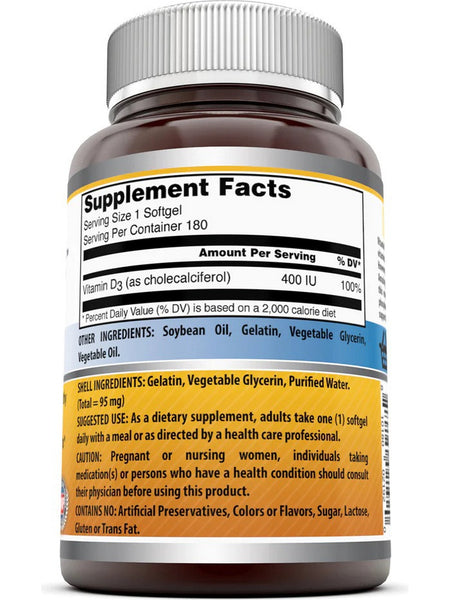 Amazing Formulas, Vitamin D3, 400 IU, 180 softgels