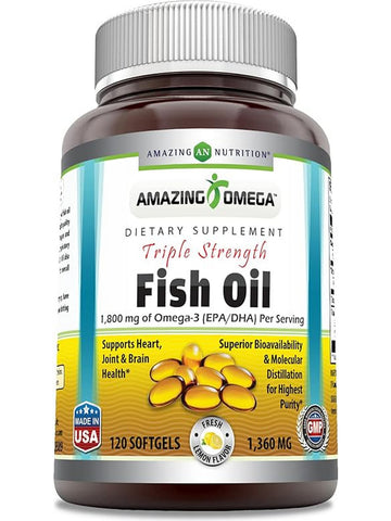 Amazing Omega, Triple Strength Fish Oil, 1360 mg, Fresh Lemon Flavor, 120 softgels