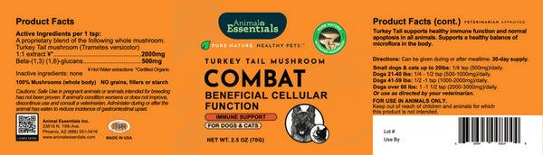 Animal Essentials, Combat, Turkey Tail Mushroom, 2.5 oz