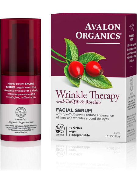 Avalon Organics, Wrinkle Therapy with CoQ10 & Rosehip Facial Serum, 0.55 oz