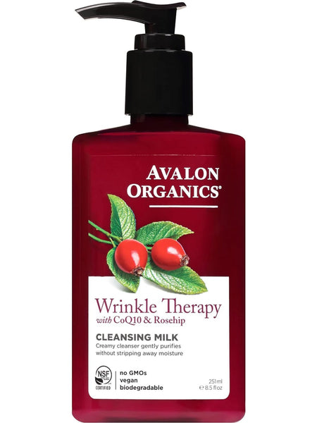 Avalon Organics, Wrinkle Therapy with CoQ10 & Rosehip Cleansing Milk, 8.5 fl oz