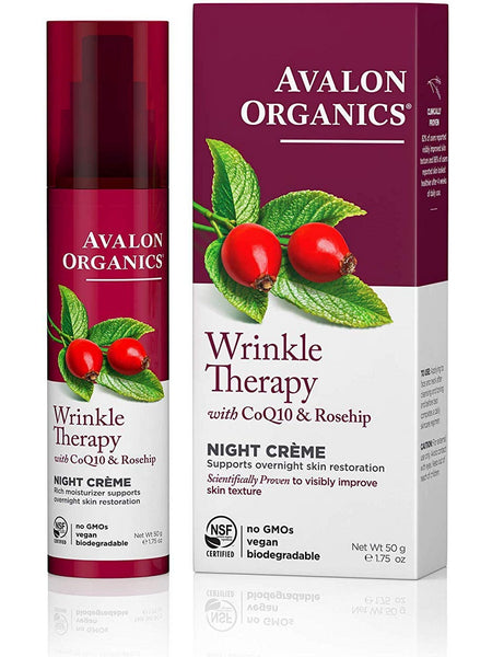 Avalon Organics, Wrinkle Therapy with CoQ10 & Rosehip Night Creme, 1.75 oz