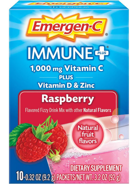 Emergen-C, Immune + Vitamin C plus Vitamin D and Zinc, 1,000 mg, Raspberry, 10 Packets
