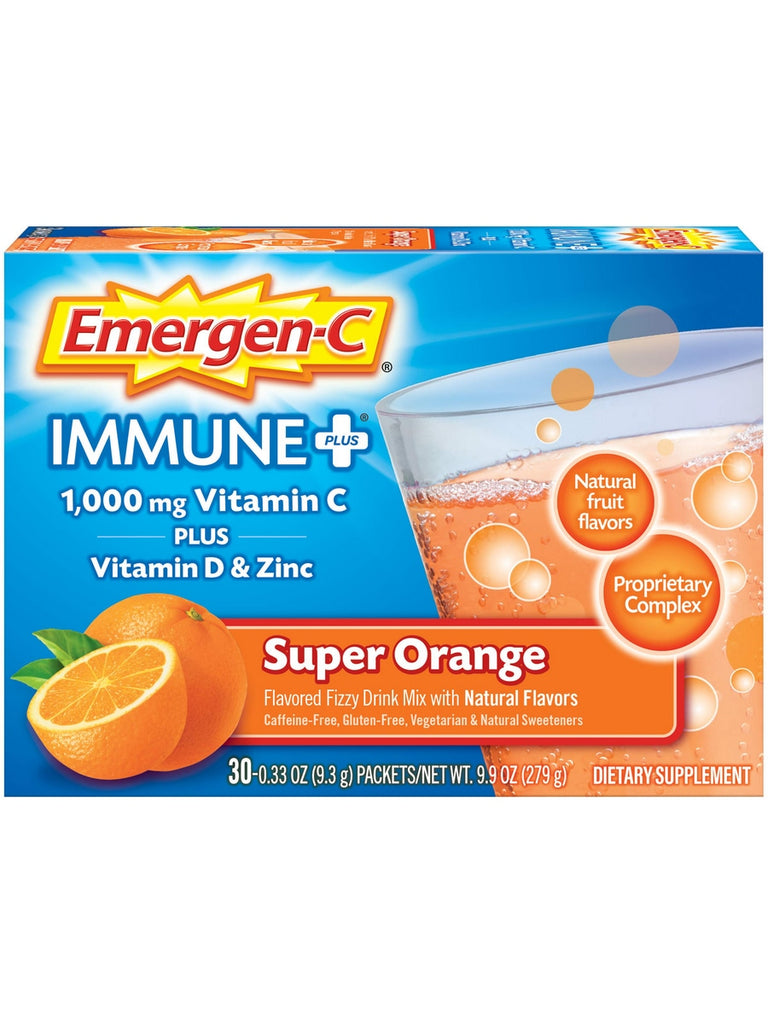 Emergen-C, Immune + Vitamin C plus Vitamin D and Zinc, 1,000 mg, Super Orange, 30 Packets