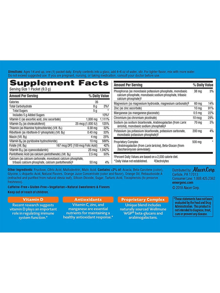 Emergen-C, Immune + Vitamin C plus Vitamin D and Zinc, 1,000 mg, Super Orange, 30 Packets