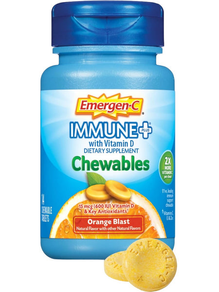 Emergen-C, Immune Plus with Vitamin D, 15 mcg, Orange Blast, 14 Chewable Tablets