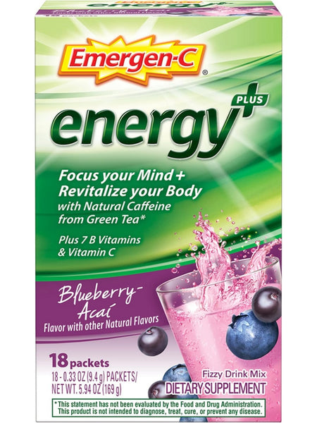 Emergen-C, Energy +, Blueberry-Acai, 18 Packets